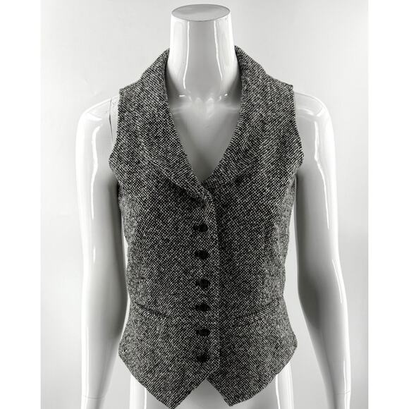 Isabella Bird Womens Vest Top Size 4 Black White Wool Blend Button Up Career - Picture 1 of 6